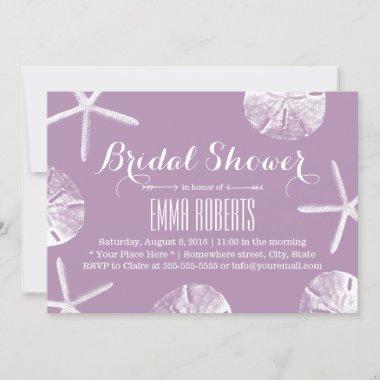 Classy Violet Starfish & Sand Dollar Bridal Shower Invitations
