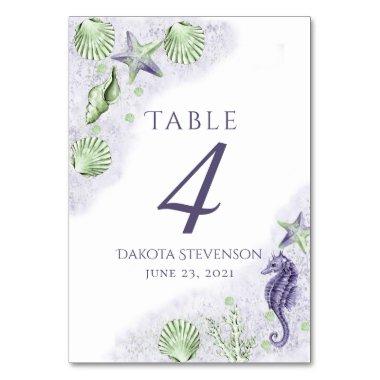 Coastal Chic | Purple and Lime Green Party Table Number