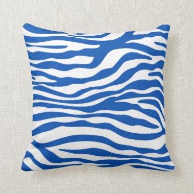 Cobalt Blue Zebra Stripes Animal Print Throw Pillow