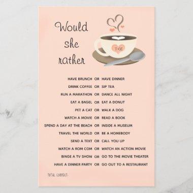 Coffee Themed Would She Rather Bridal Shower Game
