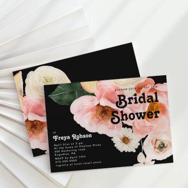 Colorful Floral | Black Horizontal Bridal Shower Invitations