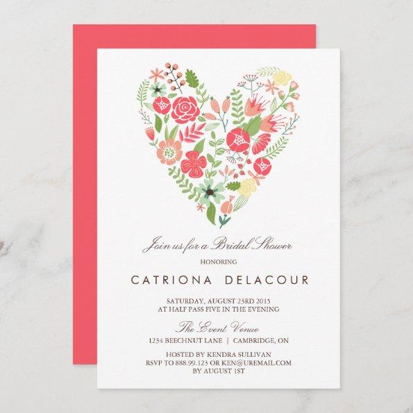 Colorful Floral Heart Spring Bridal Shower Invitations