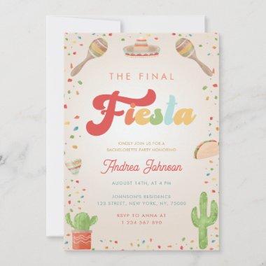 Colorful Groovy Final Fiesta Bachelorette Party Invitations