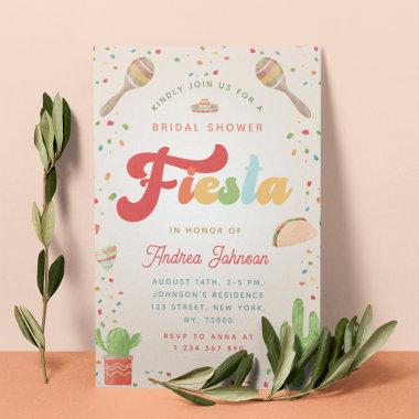Colorful Mexican Retro Groovy Bridal Shower Fiesta Invitations