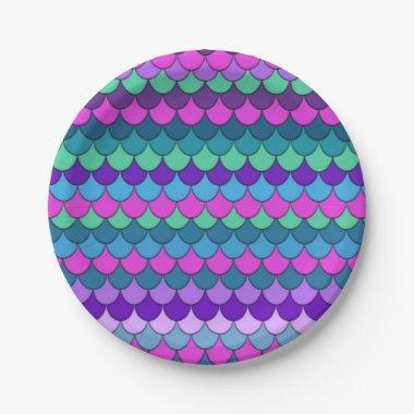Colorful Multi-Colored Mermaid Birthday Party Paper Plates