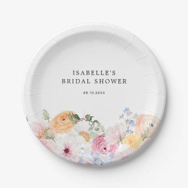 Colorful Pastel Floral Bridal Shower Paper Plates