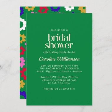 Colorful Scandinavian Flower Green Bridal Shower Invitations