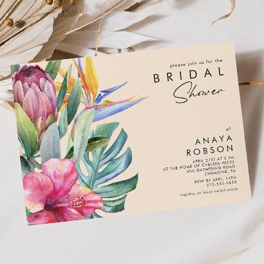 Colorful Tropical Floral | Peach Bridal Shower Invitations