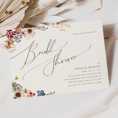 Colorful Wildflower Beige Horizontal Bridal Shower Invitations