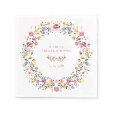 Colorful Wildflower Wreath Bridal Shower Napkins