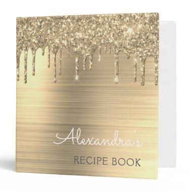 Cookbook Recipe Book Gold Glitter Monogram 3 Ring Binder