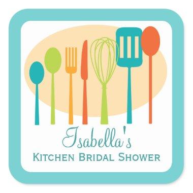 Cooking Utensils Kitchen Bridal Shower | Teal Square Sticker