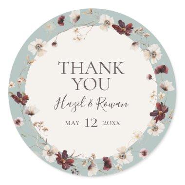 Copper Burgundy Wildflower | Teal Thank You Favor Classic Round Sticker