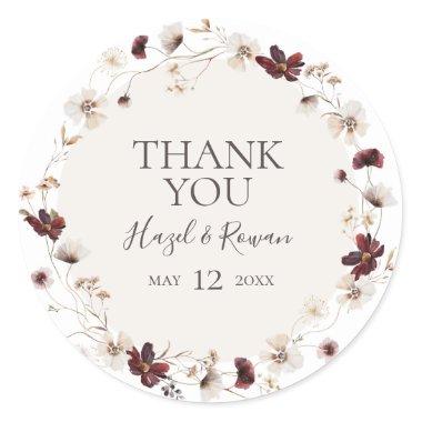 Copper Burgundy Wildflower | Thank You Favor Classic Round Sticker