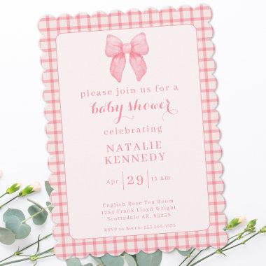 Coquette Aesthetic Preppy Pink Bow Cute Baby Girl Invitations