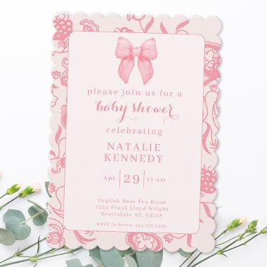 Coquette Aesthetic Preppy Pink Bow Cute Baby Girl Invitations