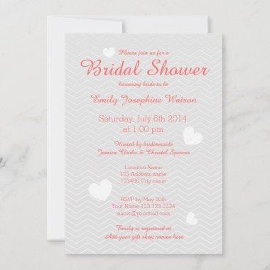 Coral and grey chevron bridal shower Invitations