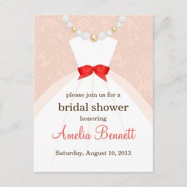 Coral and Taupe Damask Bridal Shower Invitations