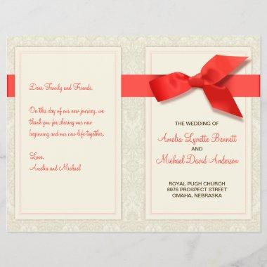 Coral and Taupe Damask Wedding Program