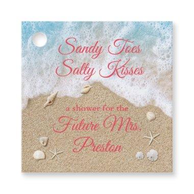 Coral Beach Waves Sandy Toes Bridal Shower Favor Tags