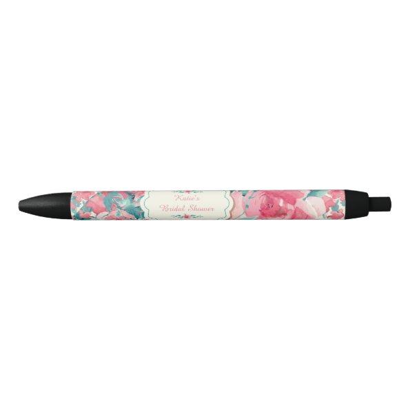 Coral Floral, Bridal Shower Black Ink Pen
