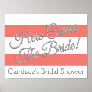 Coral, Giltter and Stripes Bride Poster