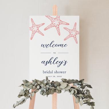 Coral & Navy Starfish Bridal Shower Welcome Sign