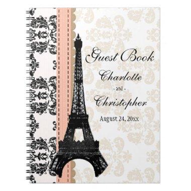 Coral Parisian Eiffel Tower Wedding Guest Book