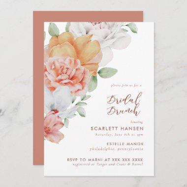 Coral Pink Floral Bridal Brunch Shower Invitations
