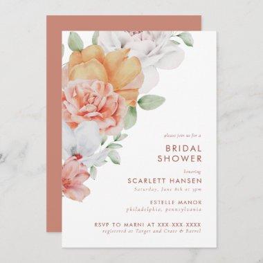 Coral Pink Floral Bridal Shower Invitations