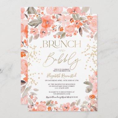 Coral pink gold glitter floral chic bridal shower Invitations