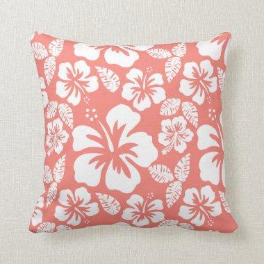 Coral Pink Tropical Hibiscus Throw Pillow