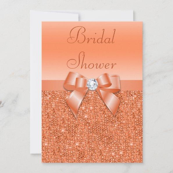 Coral Printed Sequins Bow & Diamond Bridal Shower Invitations