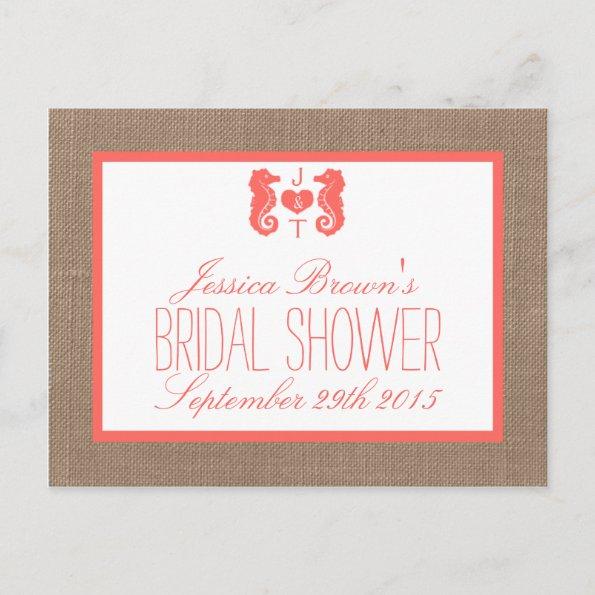Coral Seahorse Beach Bridal Shower Recipe Invitations