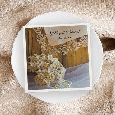 Country Lace and Flowers Barn Wedding Paper Napkins