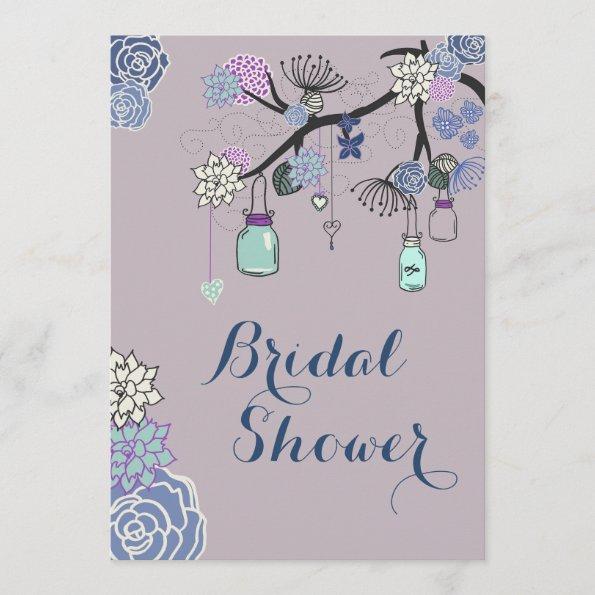 Country Mason Jars Floral Tree Bridal Shower Invitations