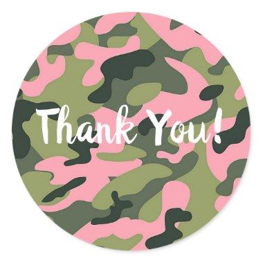 Country Pink Green Army Camo Camouflage Birthday Classic Round Sticker