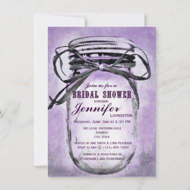 Country Purple Mason Jar Bridal Shower Invitations