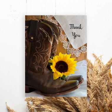 Country Sunflower Lace Western Wedding Thank You PostInvitations