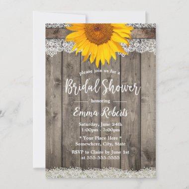 Country Sunflower Western Bridal Shower Invitations
