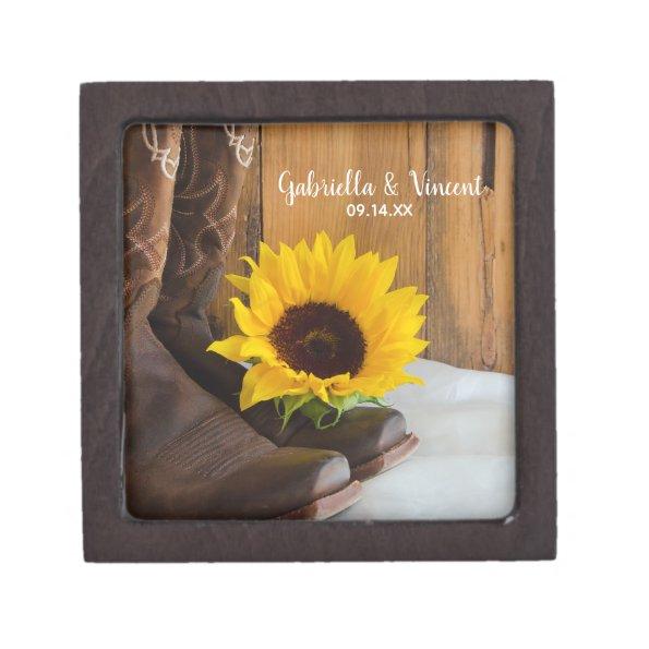 Country Sunflower Western Wedding Jewelry Box