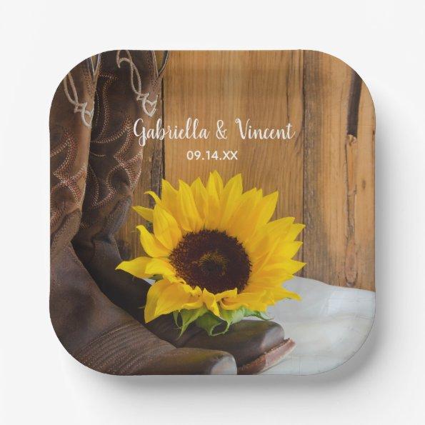 Country Sunflower Western Wedding Paper Plates