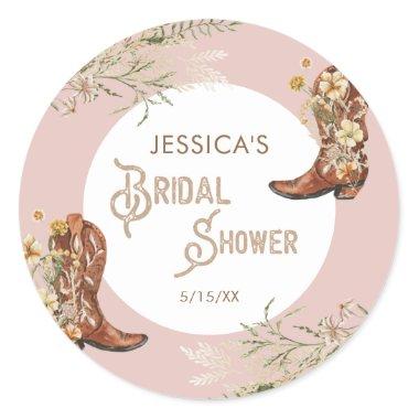 Country Watercolor Floral Boots Bridal Shower Classic Round Sticker