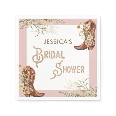 Country Watercolor Floral Boots Bridal Shower Napkins