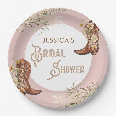 Country Watercolor Floral Boots Bridal Shower Paper Plates
