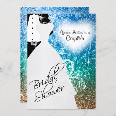 Couple's Bridal Shower in an Elegant Beach Glitter Invitations