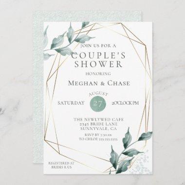 Couple's Shower | Grayed Jade Green Botanical Invitations