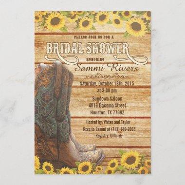 Cowboy Boots Sunflower Bridal Shower Invitations