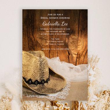 Cowboy Hat and Barn Wood Western Bridal Shower Invitations