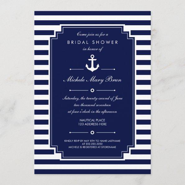 Crisp Blue White Nautical Bridal Shower Invitations
